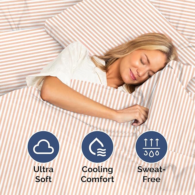 Split King Size 5 Piece Sheet Set - Extra Soft, Breathable & Cooling Sheets - Hotel Luxury Bed Sheets for Women & Men - Deep Pockets, Easy-Fit & Wrinkle-Free Sheets - Blush Stripes Oeko-Tex Bed Sheets