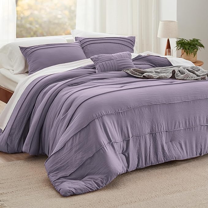 Bedsure Full Comforter Set - 4 Pieces Pinch Pleat Bed Set, Purple Boho Bedding for All Season, 1 Soft Comforter, 2 Pillowcases, 1 Decorative Pillow