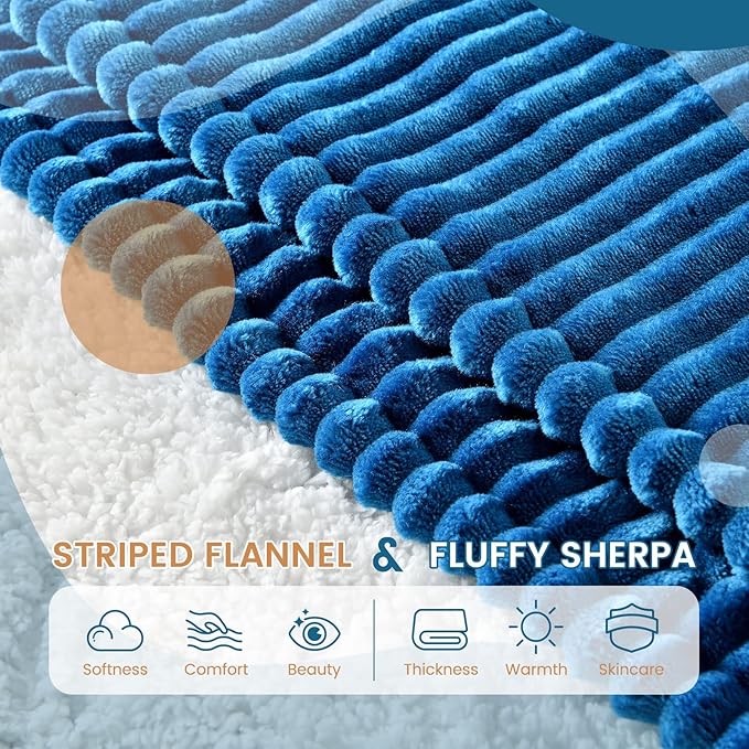 Bearhug Electric Blanket Heated Throw, 50"x60" Ribbed Flannel & Sherpa Fast Heating Blanket, 6 Heating Levels & 4H Auto Off, Over-Heat Protect, ETL, Machine Washable