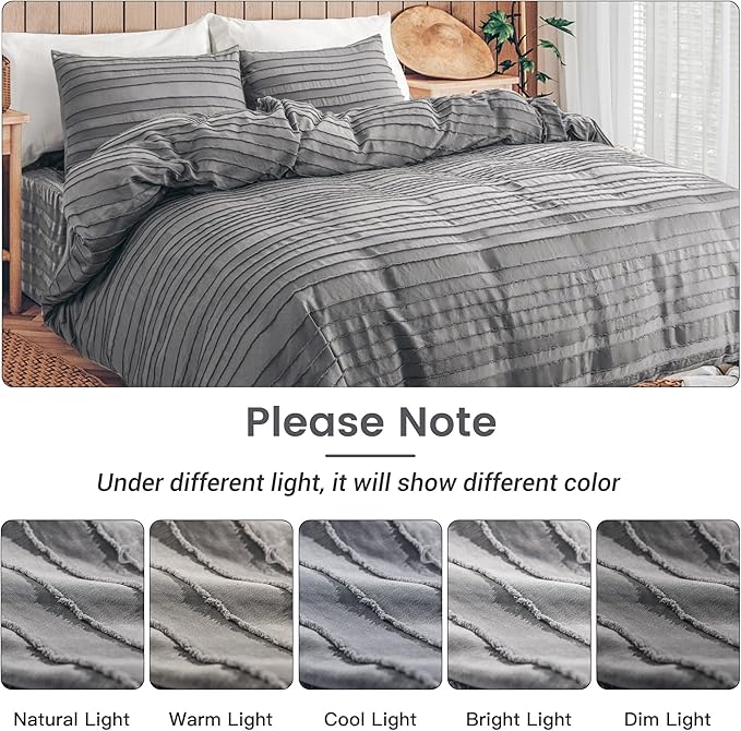 NEXHOME PRO California King Duvet Cover, Grey 3 Pieces Boho Tufted Duvet Cover Set, Soft and Lightweight Microfiber Comforter Cover Set for All Season (Grey Cal King, 104 x 98)-No Comforter
