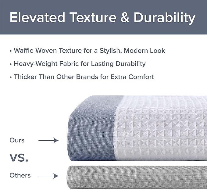 Madison Park Shower Curtain Spa Waffle Weave Wide Shower Curtain for Bathroom 3M Scotchgard Moisture Management, Spa Quality Modern Shower Curtains for Bathroom, Extra Width: 108"x72" Indigo Blue