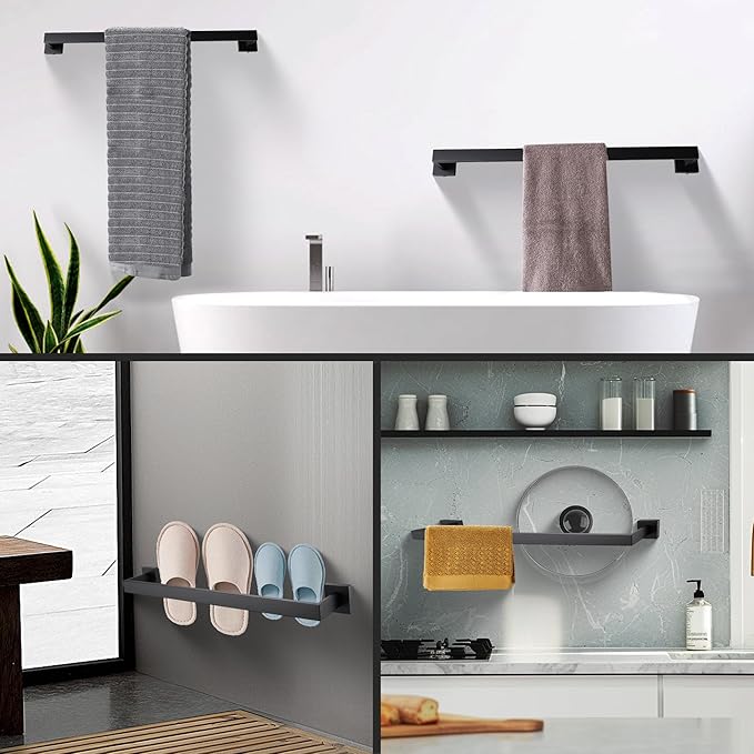 LANC 2 Pack Bath Towel Bars Matte Black 24-Inch Bathroom Towel Rail Square Towel Racks Kitchen Towel Holders Stainless Steel Wall Mount Towel Hanger Towel Rods,A8804-6MB