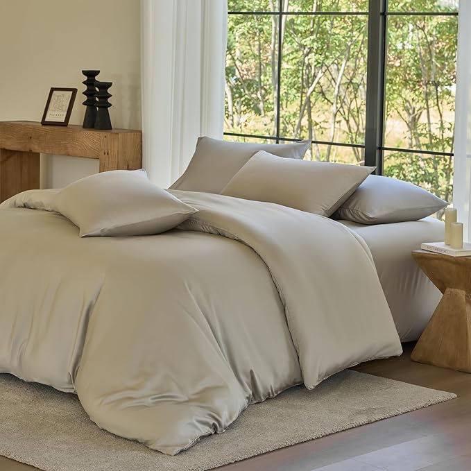 DOZ Duvet Cover Set, 100% Viscose derived from Bamboo, Organically Grown, Buttery Soft, Cooling Duvet Covers, High GSM, 1 Duvet Cover and 2 Pillowcases, 106"x90" (Fog, King/Cal King)