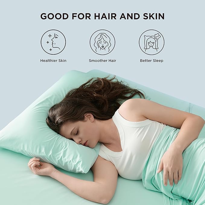 Bedsure Cooling Pillow Cases, Zipper Pillow Cases Queen Size Set of 2, Cool Pillowcases for Hot Sleepers & Night Sweats, Soft & Breathable Cold Pillow Covers for Hair & Skin, Gift, Green, 20x30 Inches