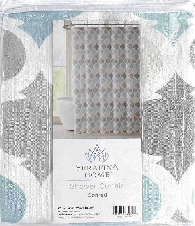 VCNY Home Universal Bathroom Fabric Shower Curtain for Men or Women: Muted Tones of Blue and Grey (Conrad Multi)