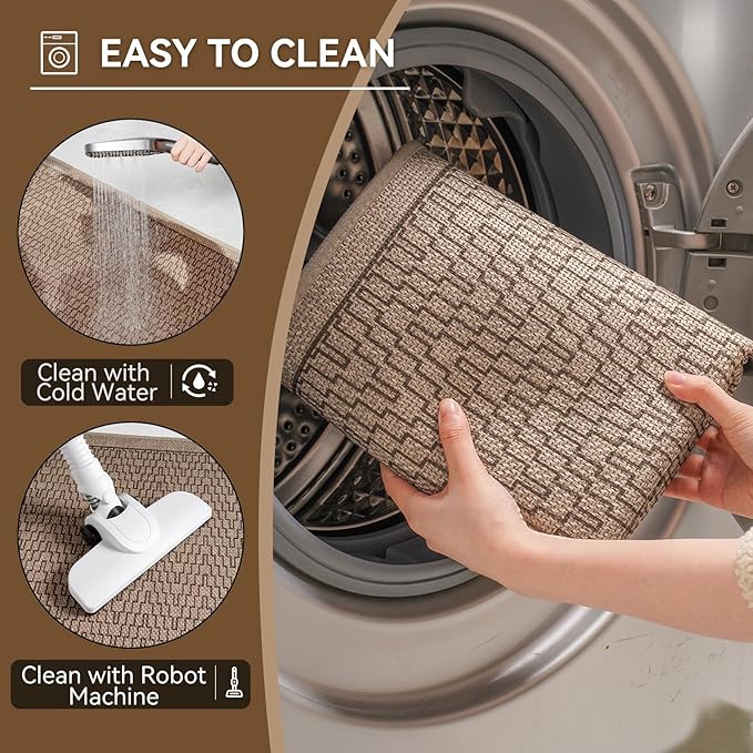 Bathroom Rugs Mat 16x24, Ultra Thin Quick Dry Absorbent Non Slip Bath Mat, Bath Mats for Bathroom Mat Carpet Fit Under Door, Woven Washable Floor Rubber Half Round Bath Rugs, Brown