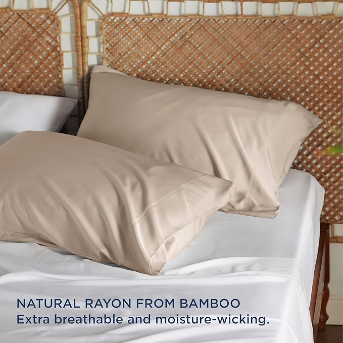 Bedsure King Size Pillow Cases Set of 2, Cooling Pillow Cases King, Rayon Derived from Bamboo Khaki Pillowcases, Breathable & Silky Soft Cool Bedding Pillow Covers with Envelope Closure, 20x36 Inches