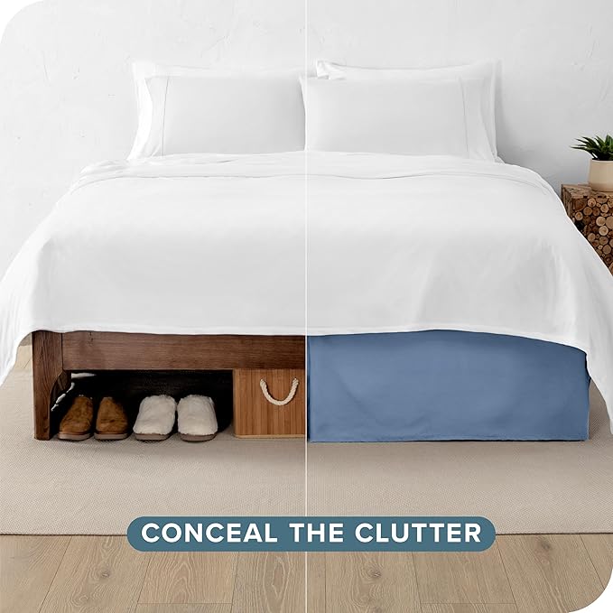 Bare Home Kids Twin Bed Skirt - 15-Inch Tailored Drop Easy Fit - Bed Skirt for Beds - Center & Corner Pleats (Twin, Coronet Blue)