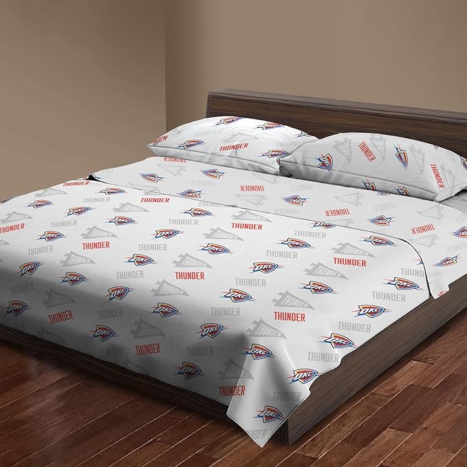 Northwest Officially Licensed Oklahoma City Thunder NBA Twin Size Sheet Set – Soft Team Logo Bedding for Dorms, Bedrooms, Fan Caves & Game Day Style