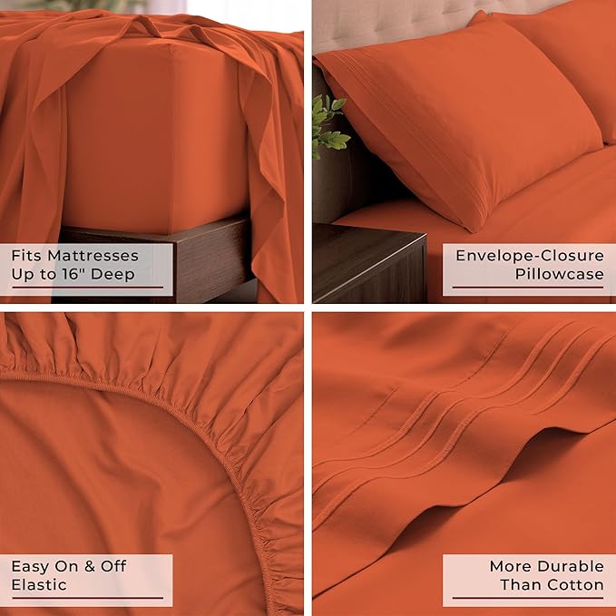 Mellanni California King Sheets Set - 4 PC Iconic Collection Bedding - Hotel Luxury, Extra Soft, Cooling Bed Sheets - Wrinkle, Fade, Stain Resistant (Cal King, Poppy Orange)