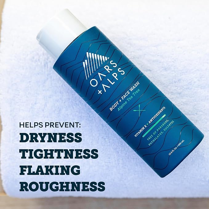 Oars + Alps Men's Moisturizing Body and Face Wash, Skin Care Infused with Vitamin E and Antioxidants, Sulfate Free, Alpine Tea Tree, 2 Pack