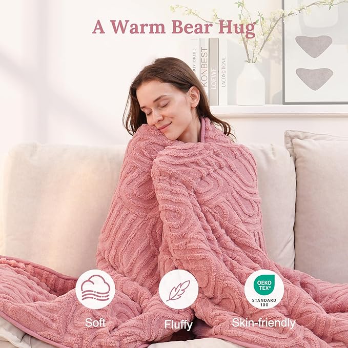 Sherpa Fleece Adult Weighted Blanket Great for Sleep, 15 lbs Dual Sided Soft Fuzzy Heavy Blankets for Couch Bed Sofa, Cozy Warm Arched Jacquard Throw for Winter (Apricot Pink, 60" x 80", 15 Pounds)