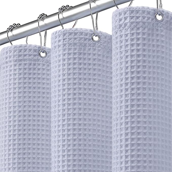 Stall Waffle Shower Curtain - Misty Blue Cotton Fabric Texture Heavyweight Shower Curtain for Narrow Bathroom,Washable,48Wx72L