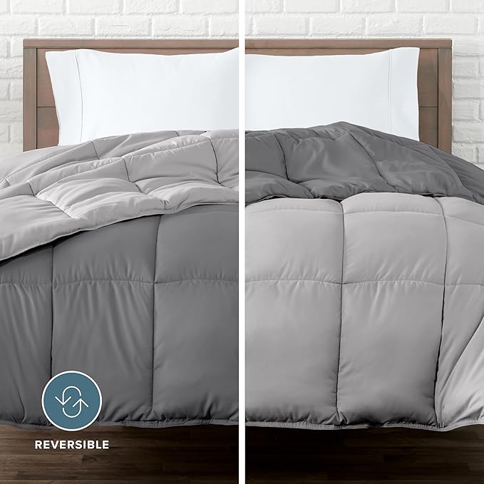 Bare Home Queen Comforter - Reversible Colors - Goose Down Alternative - Ultra-Soft - Premium 1800 Series - All Season Warmth - Bedding Comforter (Queen, Grey/Light Grey)