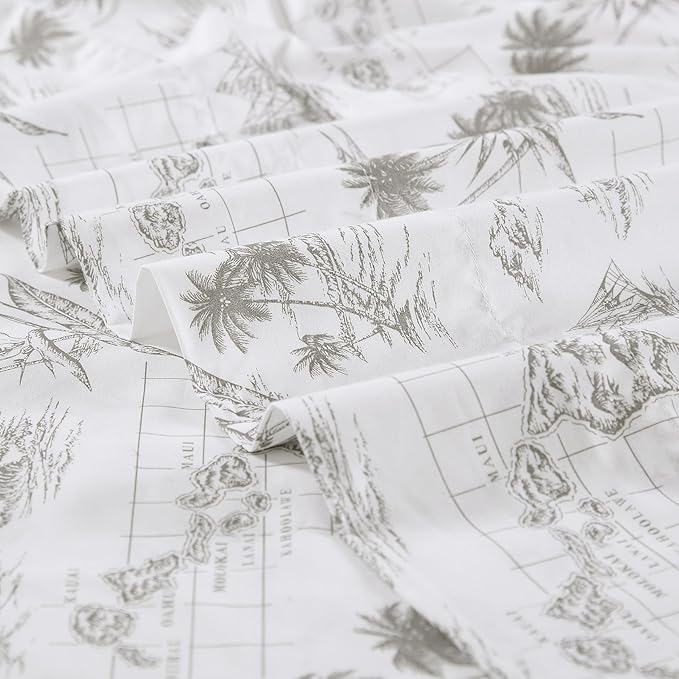 Tommy Bahama - King Sheets, Cotton Percale Bedding Set, Crisp & Cool, Stylish Bedding Set (Vintage Map Brown, King)