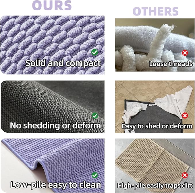 Bathroom Runner Rugs, Long Bath Mat Runner Washable Thin Quick Dry Low Pile Bathroom Runner Rugs Non Slip, Lavender 24"x70"
