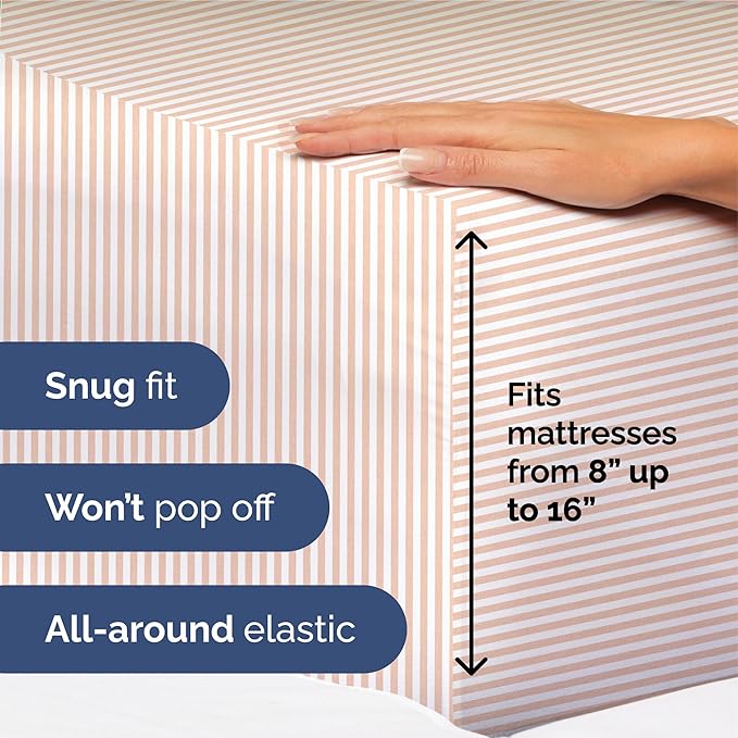 Split King Size 5 Piece Sheet Set - Extra Soft, Breathable & Cooling Sheets - Hotel Luxury Bed Sheets for Women & Men - Deep Pockets, Easy-Fit & Wrinkle-Free Sheets - Blush Stripes Oeko-Tex Bed Sheets