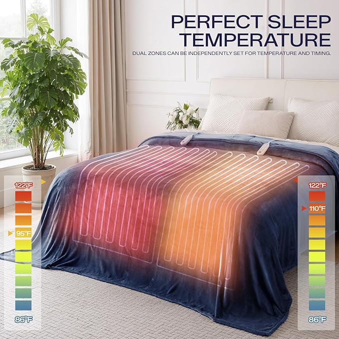 Electric Blanket King Size, Heated Blanket Soft Flannel Heating Blanket King Size with 10 Hours Auto Off, 8 Heating Levels, Machine Washable ETL Certification (Navy Blue, 90" x 100")