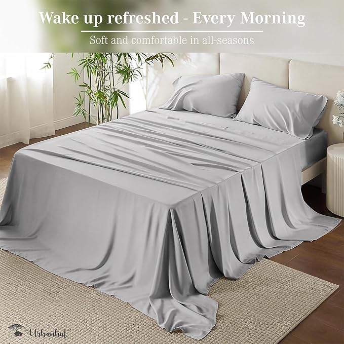 URBANHUT 700 Thread Count Egyptian Cotton Sheets Queen Size, 4Pc Sheet Set Soft Luxury Bed Sheets for Queen Size Bed, Sateen Weave Hotel Sheets, 16'' Elasticized Deep Pocket - Silver Grey