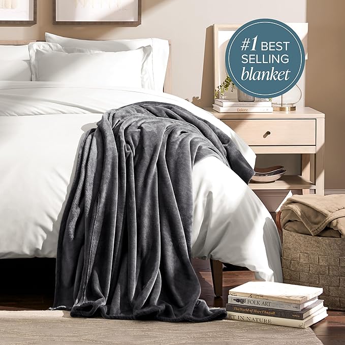 Bare Home Fleece Blanket - King Size - Ultra-Soft Lightweight for Bed, Sofa, and Couch - Luxury Microplush - Cozy Warm Blanket (King, Grey)