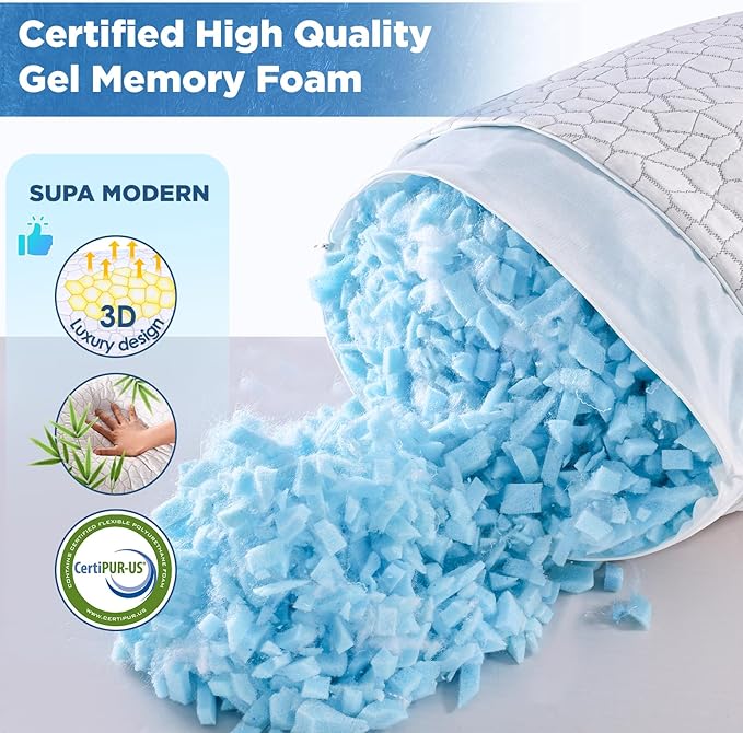 SUPA MODERN Cooling Bed Pillows for Sleeping 1 Pack Small Shredded Memory Foam Pillow Camping Travel Pillow - Compressible Medium Firm, Breathable Cover, ldeal Backpacking Hiking, Airplane and Car