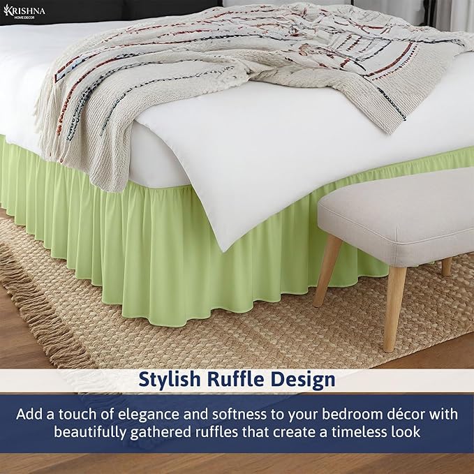 KRISHNA Ruffled Bed Skirt with Split Corners Full, 100% Microfiber Hotel Quality, 18 Inch Drop Dust Ruffle Gathered Bedskirt with Platform, 54" x 75", Sage