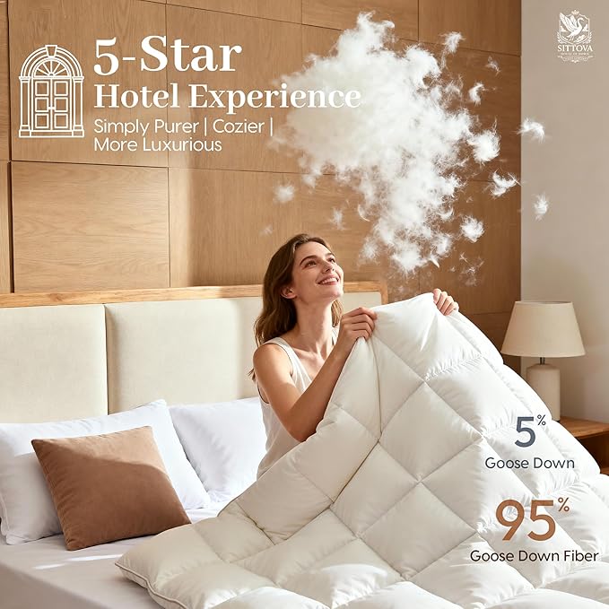 Goose Down Fiber Comforter Twin Size – All-Season Hotel Quality Duvet Insert, High Fill Power, Ultra Soft 100% Cotton, Box-Stitched, Breathable, Luxurious White Bedding,90"x 68"