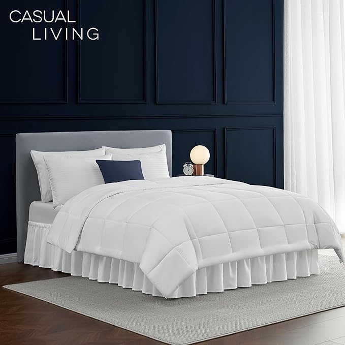 Bed Skirt Full Bed Skirt Wrap Around Ruffled Box Spring Cover, Easy Install, Washable 15" Drop Elastic Dust Ruffle by Casual Living, 54-inch x 75-inch, White