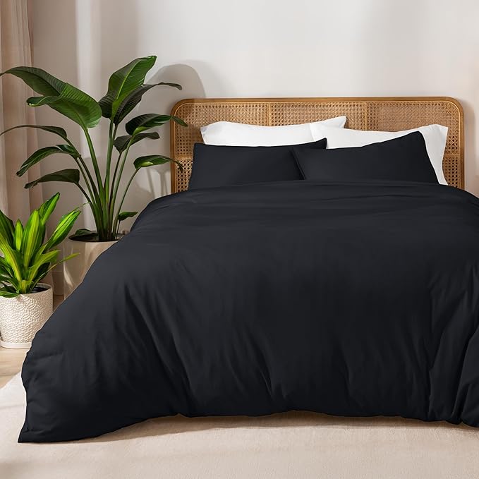 Bare Home 100% Organic Cotton Jersey Duvet Cover Set - Twin/Twin XL Size - Ultra Soft - 100% Cotton - 2pcs - Corner Ties - Button Closure - Bedding Duvet Cover & Pillow Shams (Black)