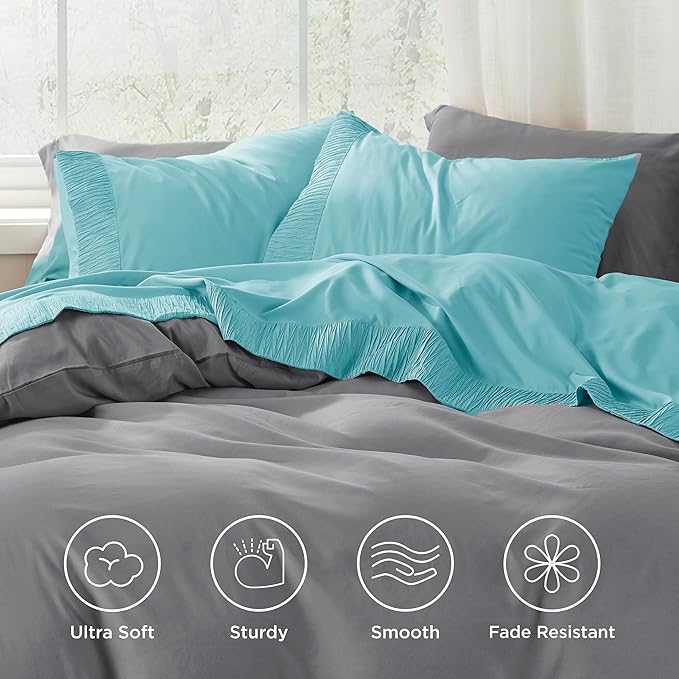 Bedsure Queen Sheet Set - 4 Pieces Soft Queen Size Sheets - Breathable & Cooling - Hotel Luxury - Easy Care Polyester Microfiber Bedding for Women, Men, Spa Blue