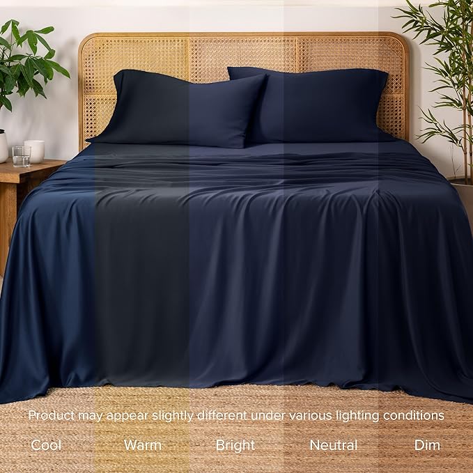 Bare Home 100% Rayon Made from Bamboo King Sheet Set - 4 Piece Bedding Set - Deep Pockets - Breathable - Easy Fit - Bedding Sheets & Pillowcases (King, Midnight Blue)