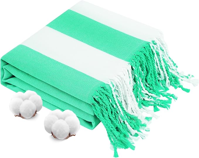 Oversized Cotton Turkish Beach Towels 74"x38" Thin Quick Dry Sand Free Pool Swim Bathing Towel Extra Large Blanket Adult Travel Essentials Accessories Must Haves Summer Vacation Dark Green Striped
