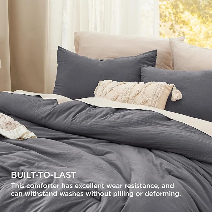 Bedsure Queen Size Comforter Set, Dark Grey Soft Prewashed Bedding for All Seasons, 3 Pieces GentleSoft™ Warm Down Alternative Bed Set, 1 Lightweight Comforter (90"x90") and 2 Pillowcases (20"x26")