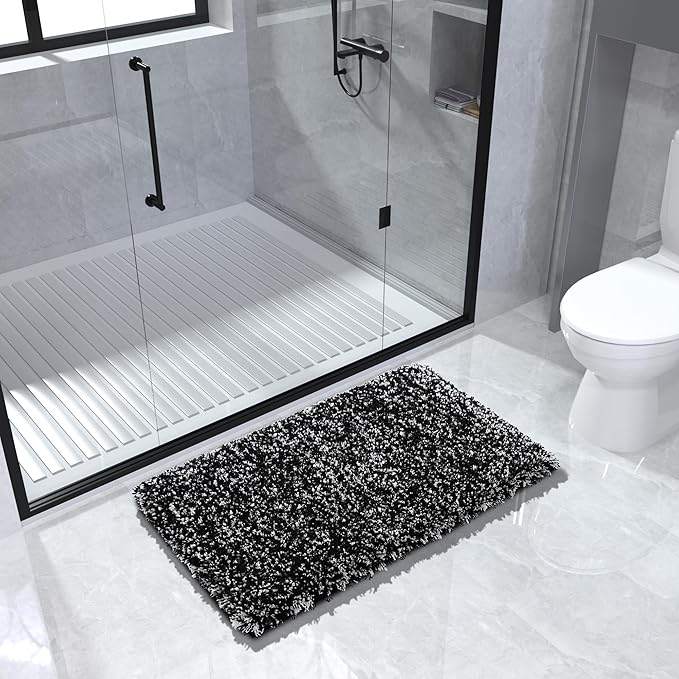 Yimobra Black and White Bathroom Rugs Non Slip Washable 36x24, Ultra Soft and Water Absorbent Bath Mats, Plush Fluffy Shower Mat Outside, Luxury Microfiber Thick Matts for Bathroom Floor/Tub