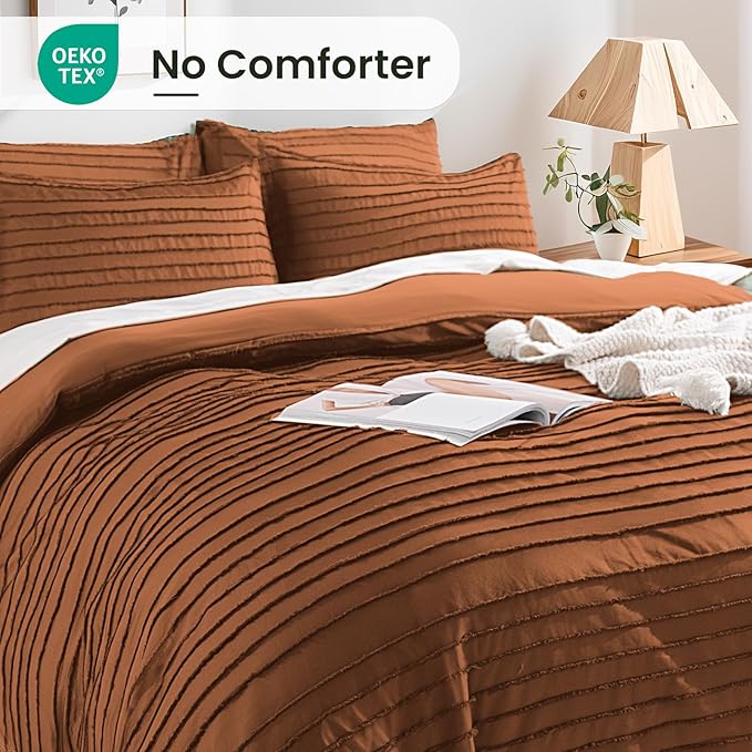 NEXHOME PRO Duvet Cover King Size, Brunt Orange 3 Pieces Boho Tufted Duvet Cover Set, Soft and Lightweight Microfiber Comforter Cover Set for All Season (Brunt Orange King, 104 x 90)-No Comforter