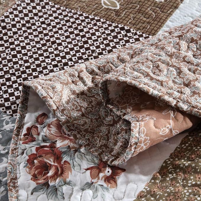 HoneiLife Qversized Queen Quilt - 106"x106" Quilt Sets 3-Piece, Microfiber Bedding Sets Queen Size, Rustic Bedspreads for All Season Use, Patchwork Coverlet for Queen Beds