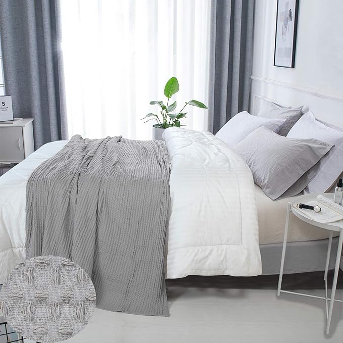 HILLFAIR 100% Combed Cotton Blanket– Queen Size Bed Blanket– Warm Soft All Season Breathable Lightweight Summer Blankets– Waffle Weave Home Decor Bed Blanket- Khaki Queen Bed Cotton Blankets/Bedcover