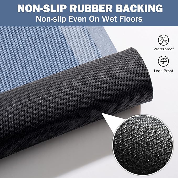 Non Slip Bath Mat, Rubber Backing Ultra Thin Bathroom Rugs Fit Under Door Quick Dry Super Absorbent Washable Bath Rug Shower Mat for Bathroom Floor Bathtub Shower Sink, Easy Care Blue 24"x 35"