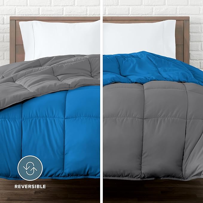 Bare Home King/California King Comforter - Reversible Colors - Goose Down Alternative - Ultra-Soft - Premium 1800 Series - All Season Warmth - Bedding Comforter (King/Cal King, Grey/Medium Blue)