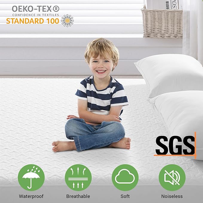 MERITLIFE Twin Size Mattress Protector Waterproof Cooling Bed Mattress Cover Breathable College Dorm Single Mattress Pad Fits Up 8-21 Inch Deep Pocket Noiseless Quiet Vinyl-Free(White,Twin 39"x75")