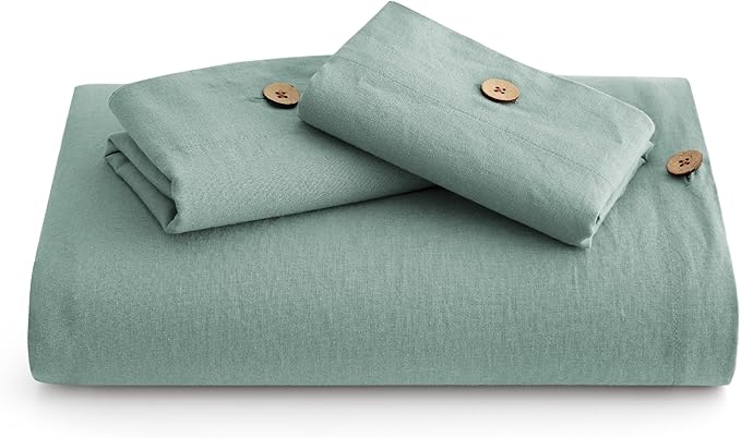 Bedsure Linen Duvet Cover Queen - Linen Cotton Blend Bedding Set, Soft & Cozy, 3 Pieces, 1 Duvet Cover 90x90 Inches and 2 Pillowcases, Sage Green Color Cooling Bedding, Comforter Sold Separately