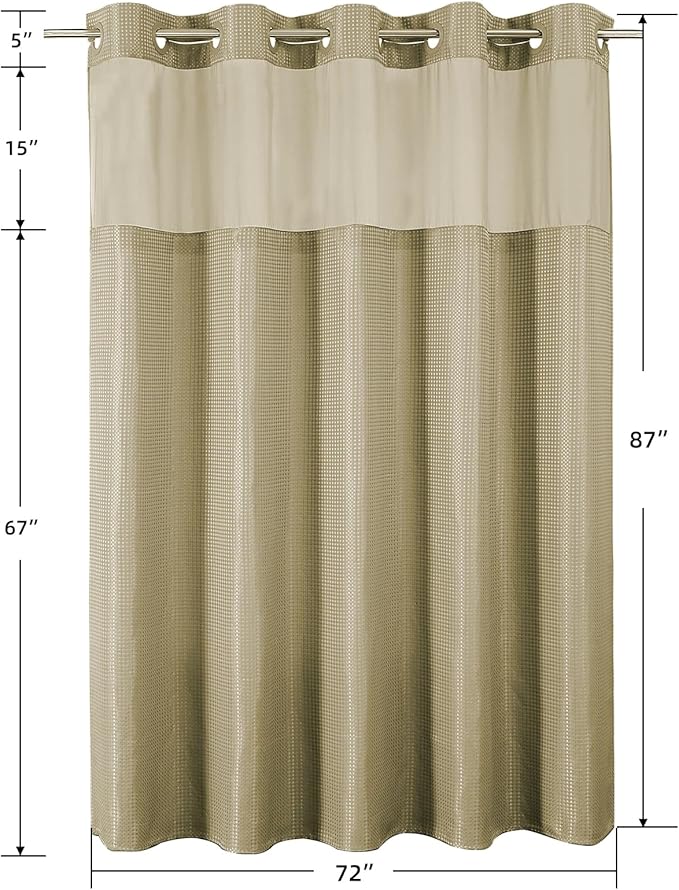 Colorful Star No Hook Shower Curtain with Snap in Fabric Liner, Waffle Weave Heavy Duty Thick Shower Curtains with Mesh Top Window, Hotel Style Waterproof Bathroom Curtain Set, 72 x 87 Inch, Beige