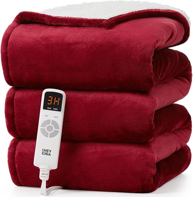 EHEYCIGA Electric Blanket Full Size - Heated Blanket with 9 Heating Levels & 10 Hours Auto Off, Soft Cozy Sherpa Washable Blanket, 72 x 84 Inches