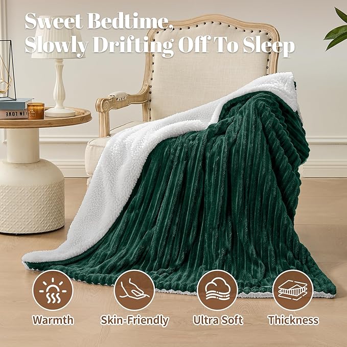 Electric Heated Blanket Queen Size Dual Control - 84"x90" Fast Heating Bed Blankets with 6 Heating Levels & 10 Hours Auto Off, Soft Ribbed Flannel, Over-Heat Protection ETL, Dark Green