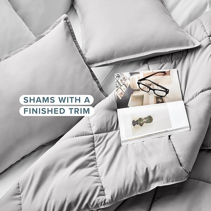 Bare Home Comforter Set - Queen Size - Ultra-Soft - Goose Down Alternative - Premium 1800 Series - All Season Warmth (Queen, Light Grey)