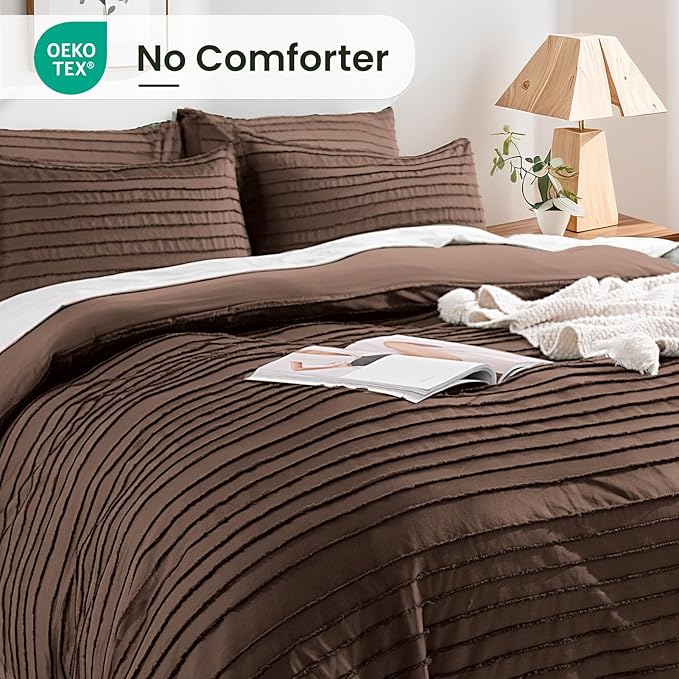 NEXHOME PRO Duvet Cover King Size, Blue 3 Pieces Boho Tufted Duvet Cover Set, Soft and Lightweight Microfiber Comforter Cover Set for All Season(Dark Brown,104 x 90)-No Comforter