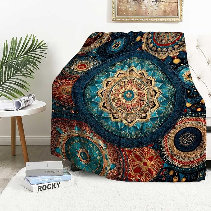 Bohemian Mandala 60"x80" Throw Blanket for Sofa & Bed | Artistic Home Decor, Machine - Washable | Stylish Gift for All Ages