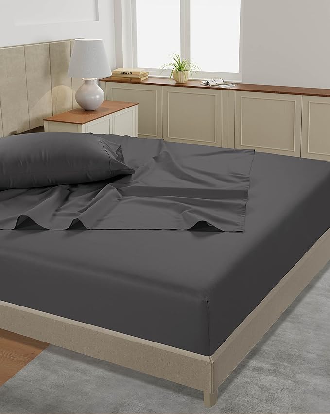 LANE LINEN 100% Cotton Sheets King Size – 450 Thread Count King Size Sheets, Hotel Luxury Soft Silky Sateen Weave, Gentle on Body, Fully Elasticized 15" Deep Pocket, Machine Washable – Charcoal