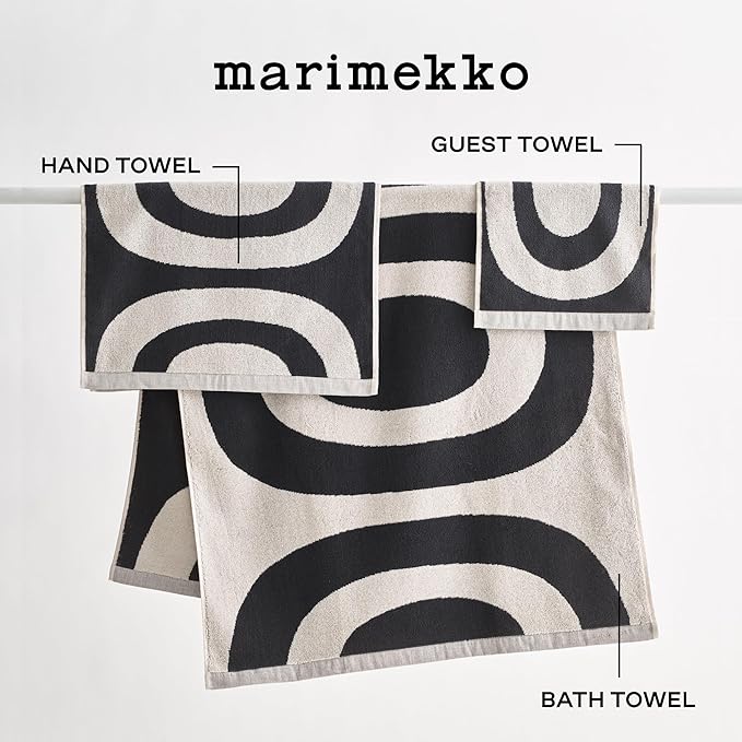 MARIMEKKO Melooni Terry Cotton Bath Towel (Charcoal) – Natural Forms Patterned Bath Towels – 59 in x 28 in