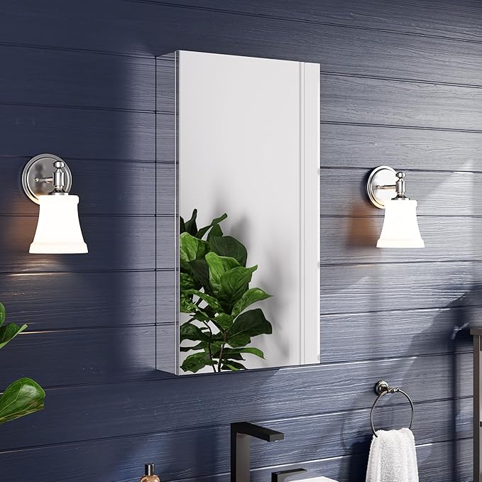 Medicine Cabinet 16" x 30", Bathroom Medicine Cabinet with Mirror, Recessed Medicine Cabinets with Adjustable Shelves, Soft-Closing Door, and Aluminum Alloy Frame - Reverse Installation, Silver